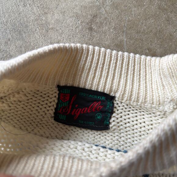 VINTAGE SIGALLO KNIT SWEATER 80S MEDIUM CHRISTMAS WINTER MOOSE - Picture 4 of 5